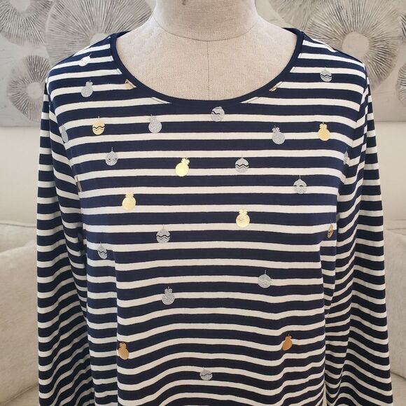 Talbots Long Sleeve Crewneck Christmas Ornaments Tee sz 1X - Picture 3 of 11